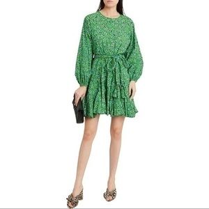 Rhode Ella Green Floral Print Cotton Mini Dress Size Extra Small